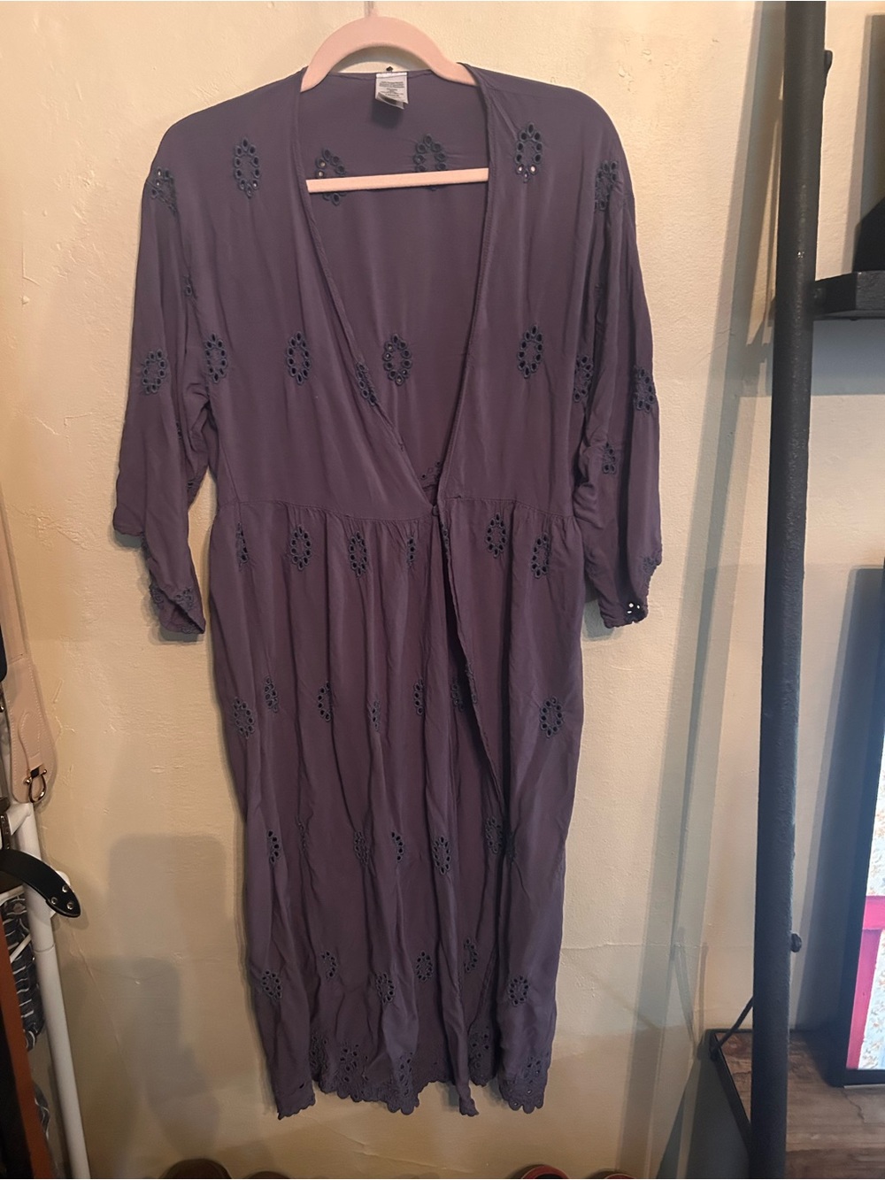 Purple Eyelet Kimono Camisole Dress - Lightweight Wrap Style
